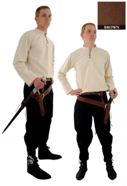 Hand woven medieval Cotton Shirt | Size L | Color natural brown 