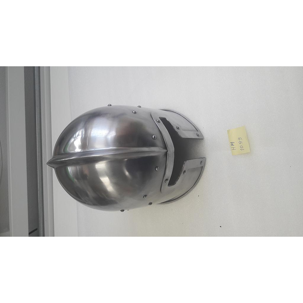"T" Face Barbute Helmet-)-14 G Steel w/leather liner