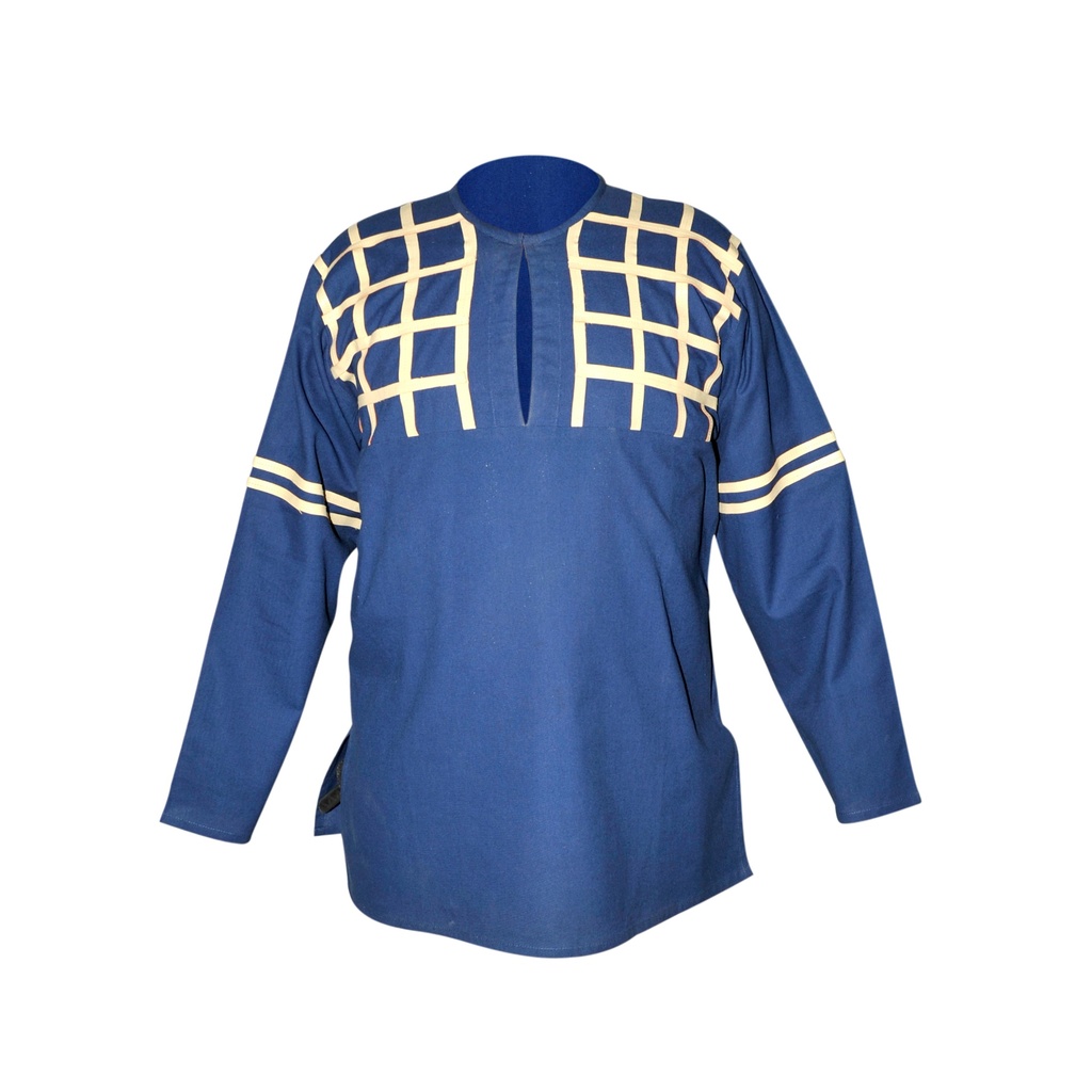 Mittelalter Hemd mit Leder Applikationen| Größe L | Farbe blau
