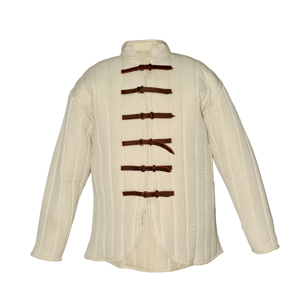 Mittelalter Gambeson mit Lederschnallen | Größe XXL | Farbe natur