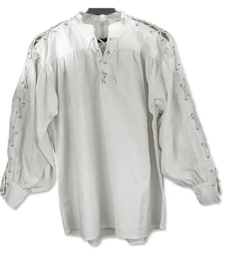 [SAY/AZG-1007-XL-W] Medieval Cotton Shirt with lacing on collar and sleeves | Size XL | Color white