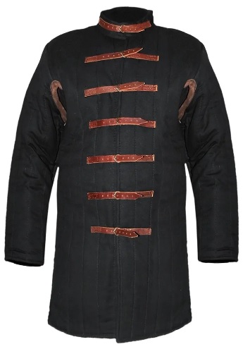 [GDFB/CL/002-L-B-O-IMP] Gambeson mit Lederschnallen | 13. Jahrhundert | Größe L | Farbe schwarz