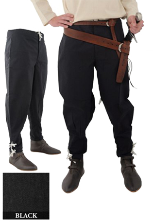 [SAY/CL/5012-B-38"] Mittelalter Hose mit Knöchelschnürung | Größe XL (38 Zoll) | Farbe schwarz