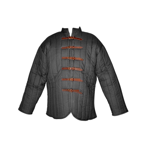 [SAY/CL/5056-L-B] Medieval Gambeson with leather straps | Size L | Color black 