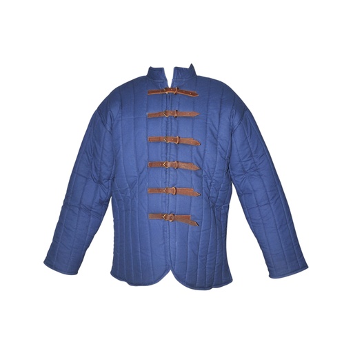 [SAY/CL/5056-S-BLUE] Mittelalter Gambeson mit Lederschnallen | Größe S | Farbe blau