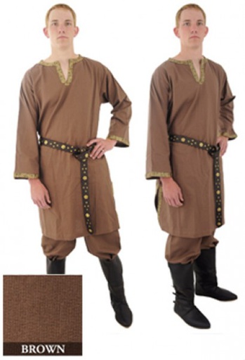 [SAY/AZG/1009-BR] Long Tunic with braid | Color natural brown 