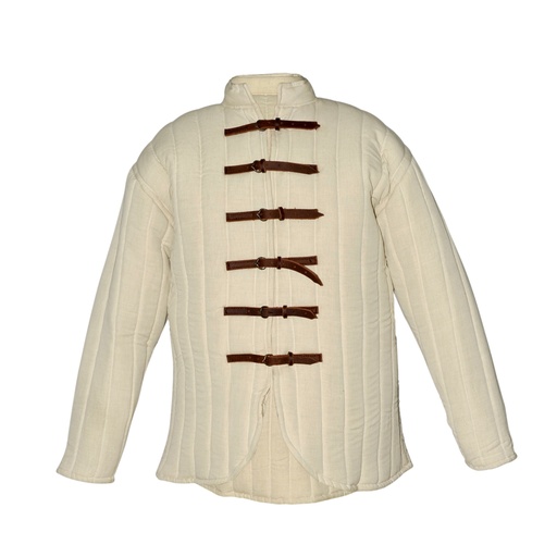 [SAY/CL/5056-M-N] Mittelalter Gambeson mit Lederschnallen | Größe M | Farbe natur