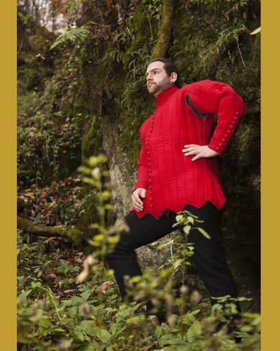 [GDFB/CL/023-XL-R-O-IMP] Gambeson mit stoffüberzogenen Holzknöpfen | Spätes 14. Jh. | Größe XL | Farbe rot