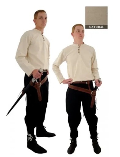 [SAY/CL/5004-XL-N] Handgewebtes Mittelalter Baumwollhemd | Größe XL | Farbe natur